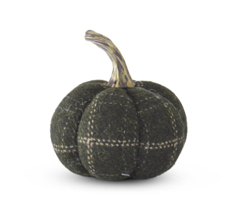 4.5" Green & Tan Plaid Fabric Pumpkin