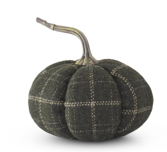 6.25" Green & Tan Plaid Fabric Pumpkin