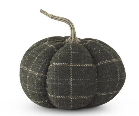 8" Green & Tan Plaid Fabric Pumpkin