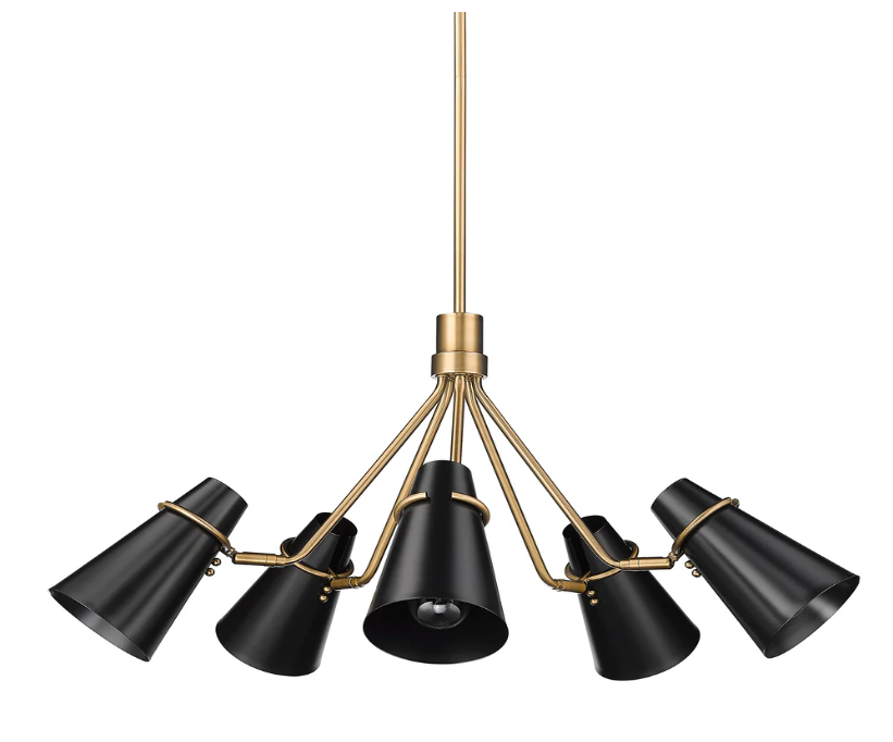 Reeva 5 Light Chandelier, Black & Gold