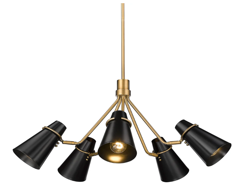 Reeva 5 Light Chandelier, Black & Gold