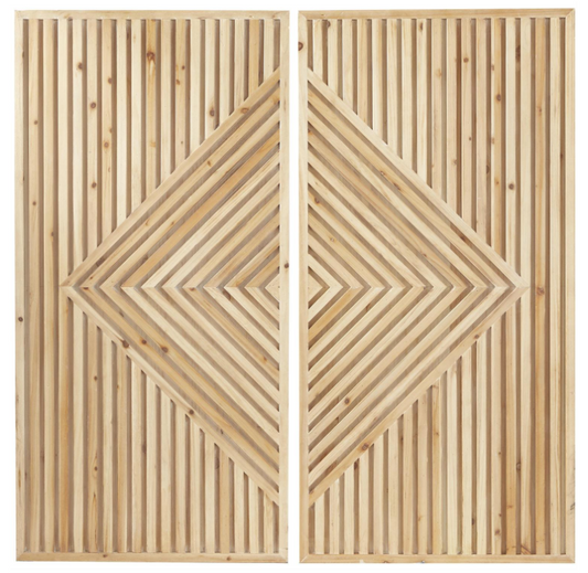 Brown Wood Geometric Carved Wall Panels, Set of 2