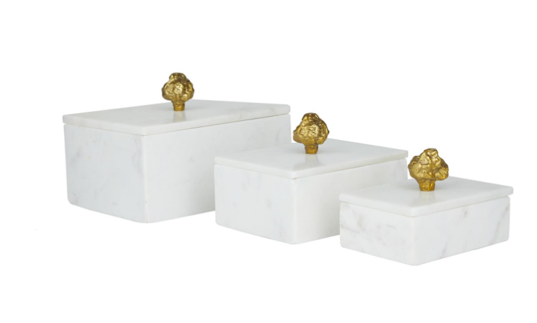 Set of 3 White Marble Boxes