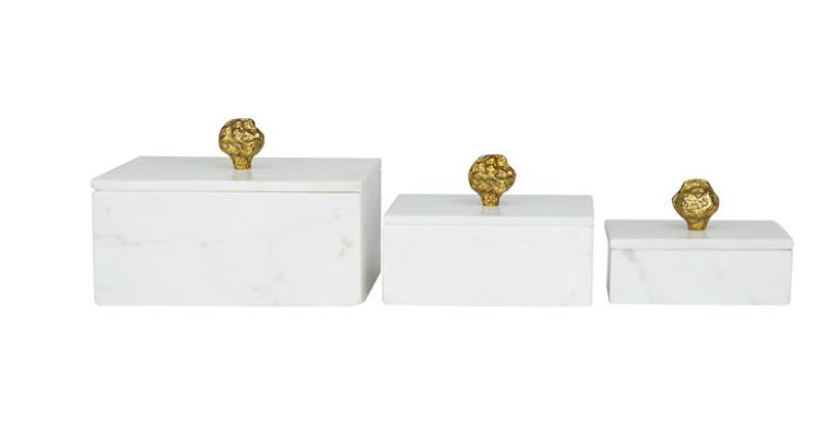 Set of 3 White Marble Boxes