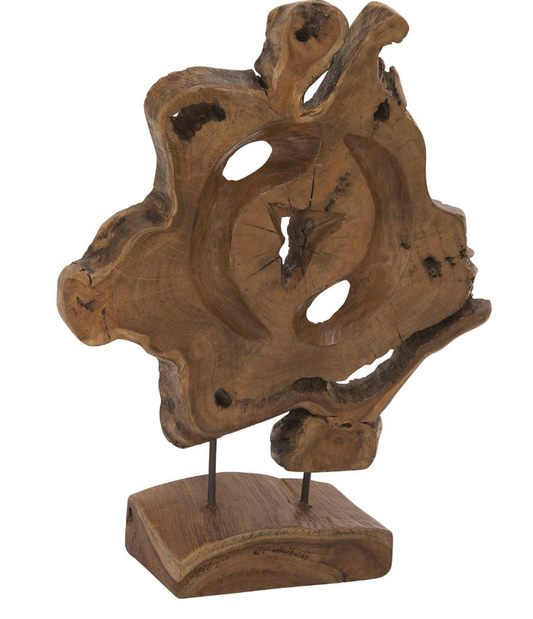 Brown Teak Wood Abstract Sculpture