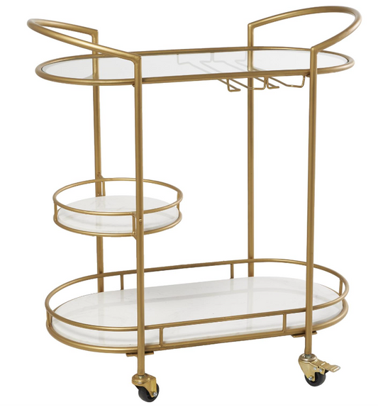 Marble/Gold Metal Rolling Bar Cart