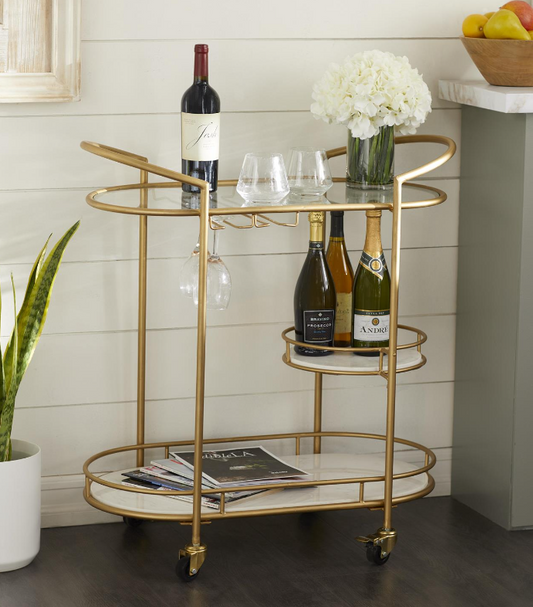 Marble/Gold Metal Rolling Bar Cart