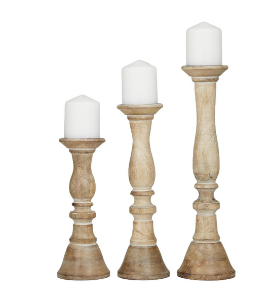 Brown Wooden Candlesticks, Set of 3