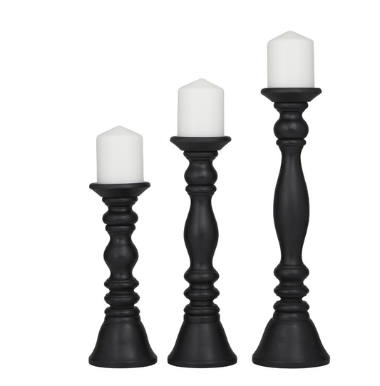 Black Wooden Pillar Candlesticks, Set of 3