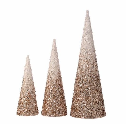 Ombre Glitter Cone Tree, Champagne Gold (Various Sizes)