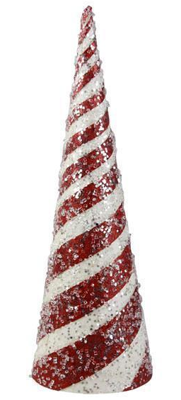 Glitter Swirl Cone Tree, Red/White