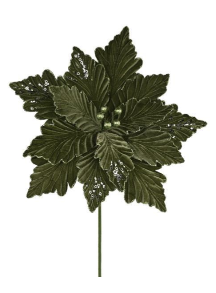 19" Deluxe Velvet/Glitter Poinsettia, Sage Green