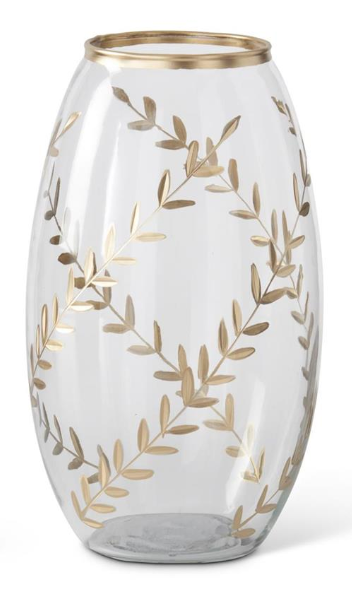 Gold Gilded Leaf Etched Glass Vases (Various Sizes)