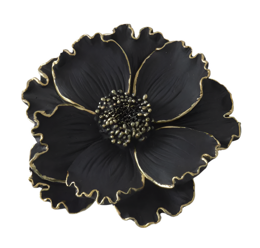 6" Black Resin Gold Gilded Wall Flower