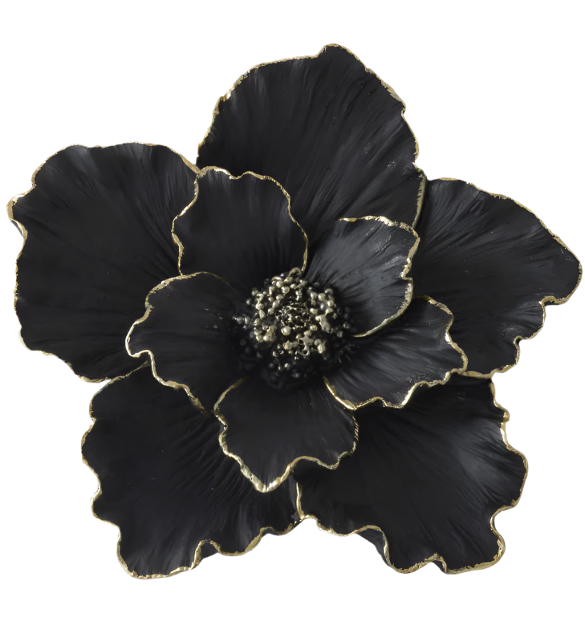 8" Black Resin Gold Gilded Wall Flower