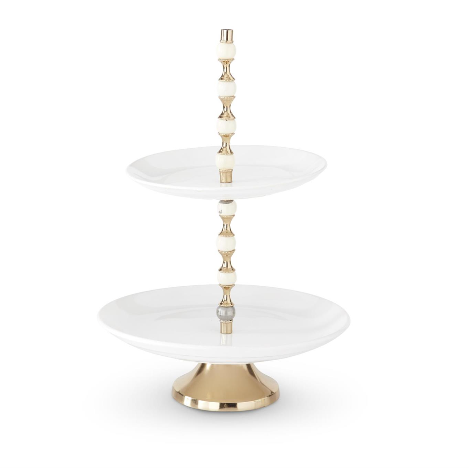 White & Gold Ceramic Tiered Tray