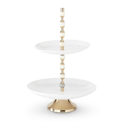 White & Gold Ceramic Tiered Tray