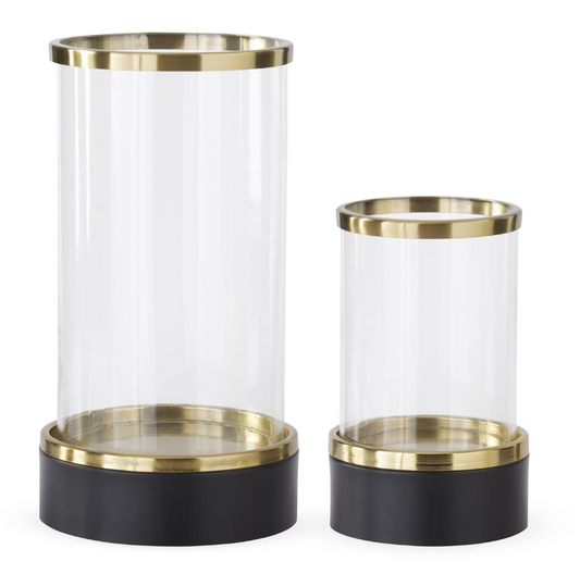 Gold Rimmed Glass Candleholder Hurricanes (Set of 2)