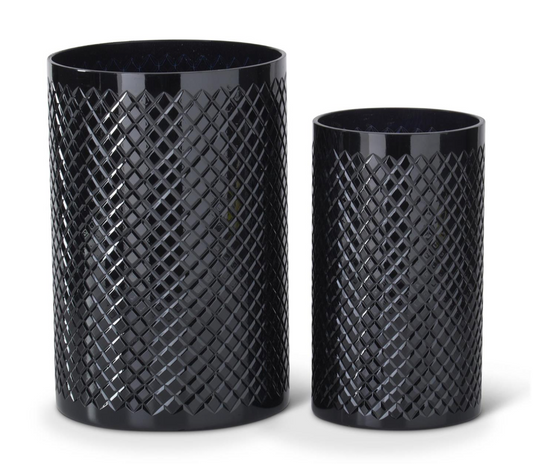 Hobnail Black Glass Cylinder Vase (Various Sizes)