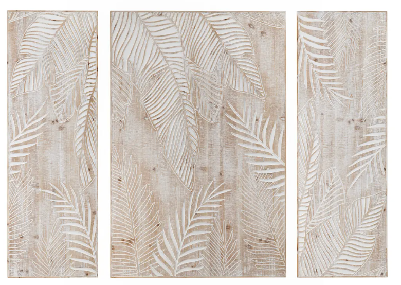 Carved Wood Palm Panels, Set of 3