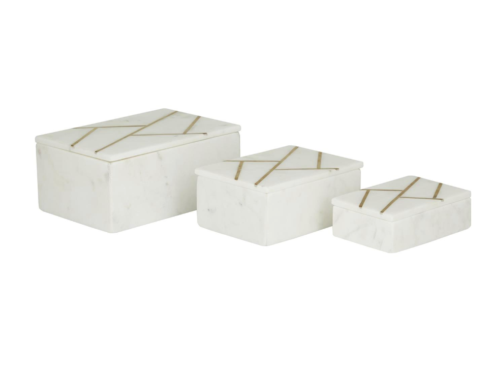 White and Gold Marble Boxes, Set of 3