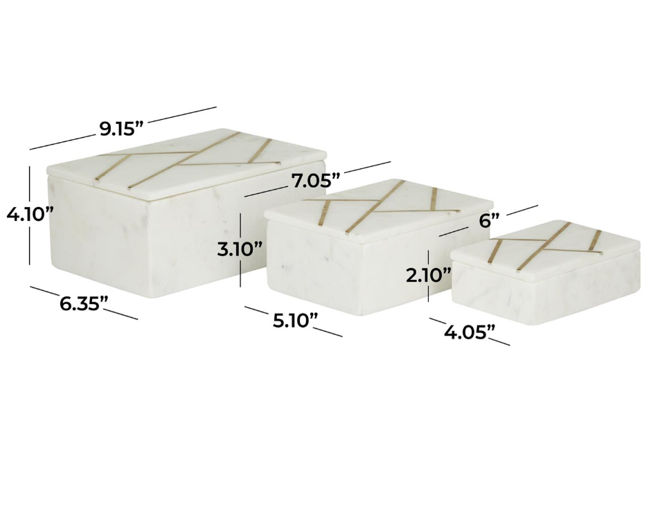 White and Gold Marble Boxes, Set of 3