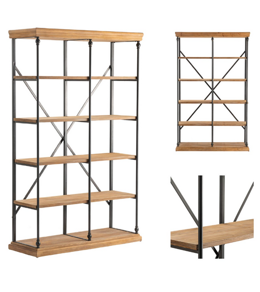 Industrial Wood & Metal Bookcase, 2-Section