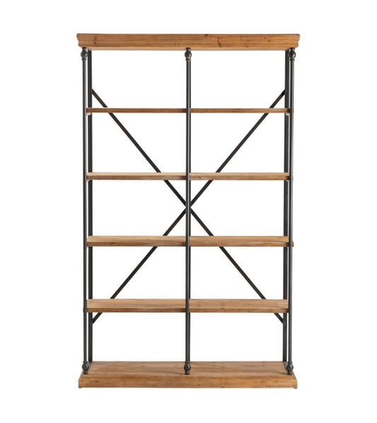 Industrial Wood & Metal Bookcase, 2-Section