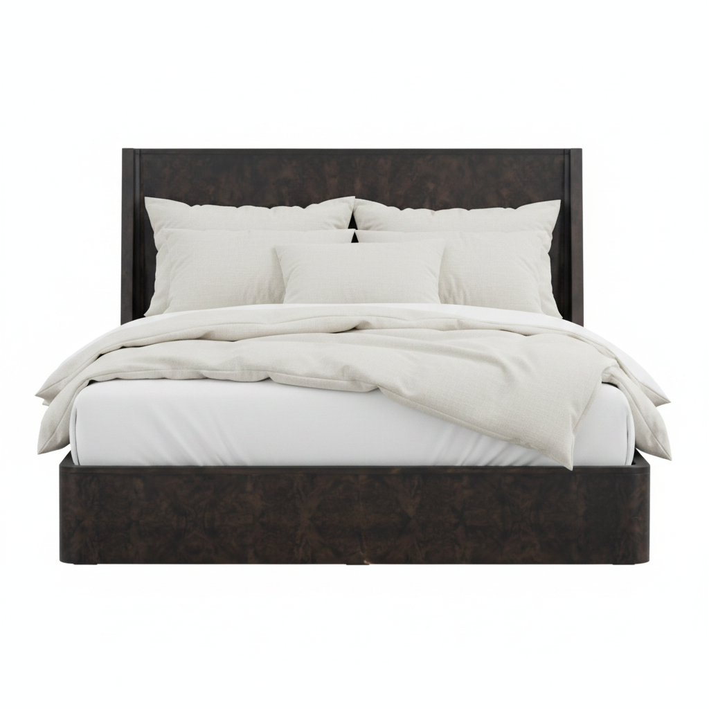 Marielle King Bed, Burl Wood