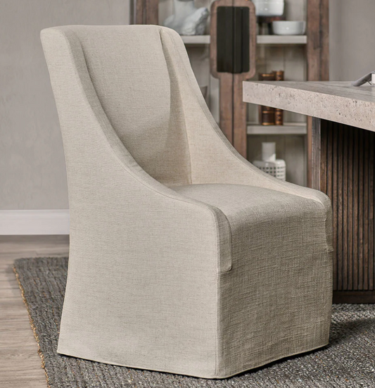 Warwick Upholstered Rolling Dining Chair, Oatmeal