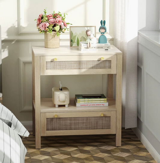 Rattan Nightstand w/ Drawers