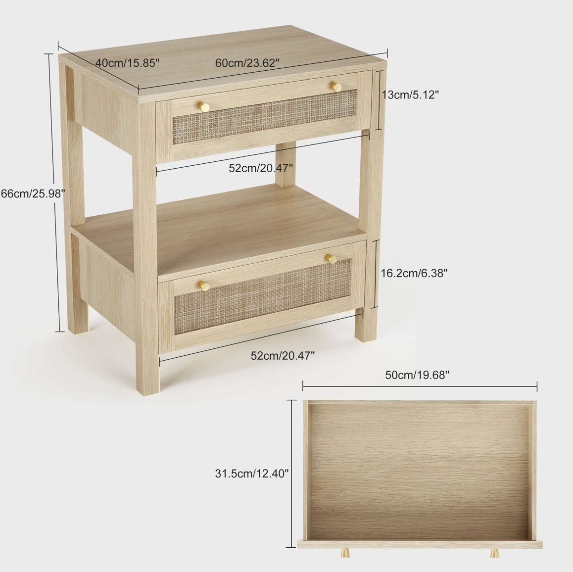 Rattan Nightstand w/ Drawers