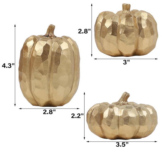 Gold Textured Resin Pumpkins, Set of 3