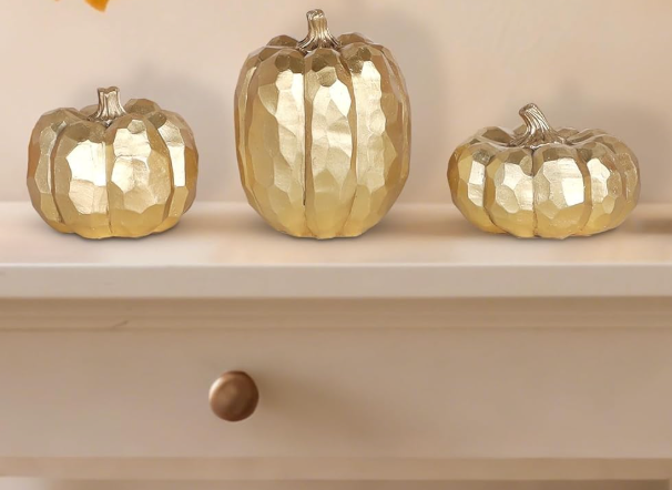 Gold Textured Resin Pumpkins, Set of 3