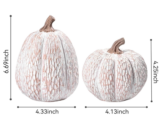 Carved Brown & White Pumpkins, Set of 2