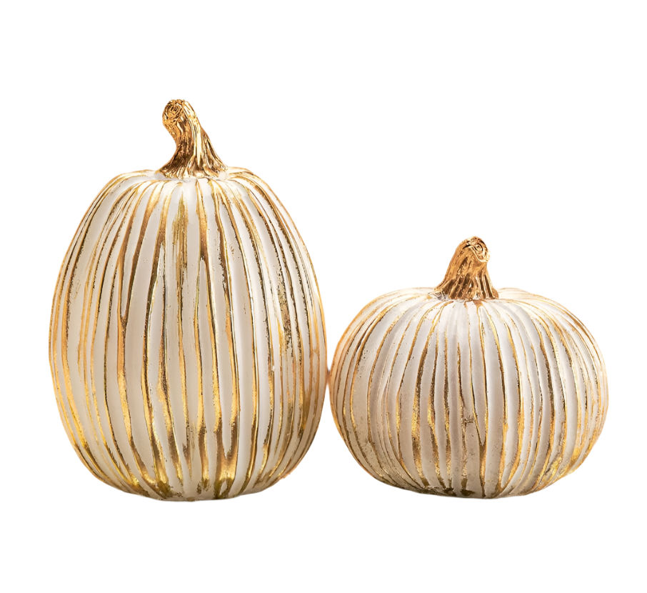 White and Gold Striped Pumpkins, Set of 2