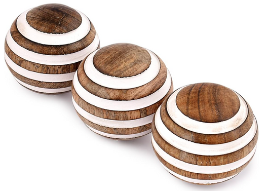 Decorative Striped Mango Wood Balls, Set of 3