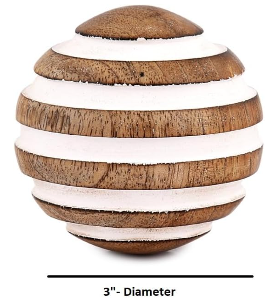 Decorative Striped Mango Wood Balls, Set of 3