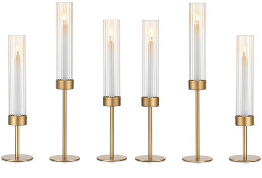 Gold Tapered Candleholders, Set of 6