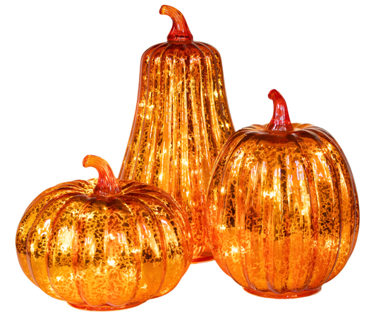 Lighted Orange Mercury Glass Pumpkins, Various Sizes