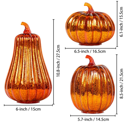 Lighted Orange Mercury Glass Pumpkins, Various Sizes