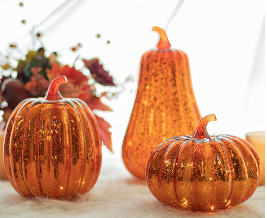 Lighted Orange Mercury Glass Pumpkins, Various Sizes