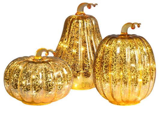 Lighted Gold Mercury Glass Pumpkins, Various Sizes