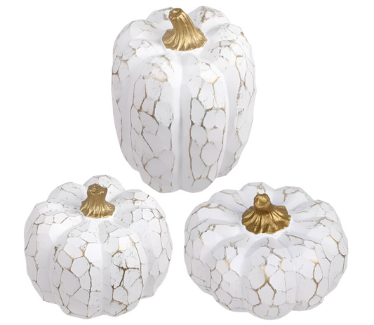 Carved White & Gold Pumpkins, Set of 3