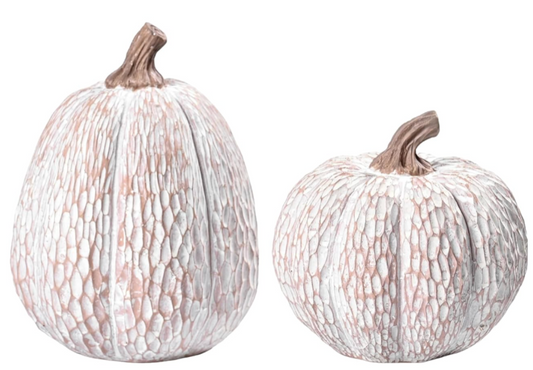 Carved Brown & White Pumpkins, Set of 2
