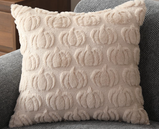 Fuzzy Pumpkin Pillow, Beige