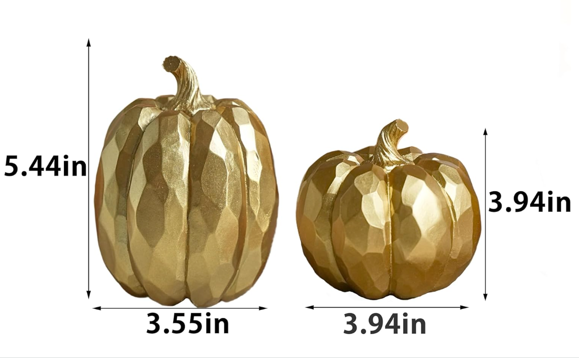 Bright Gold Textured Resin Pumpkins, Set of 2