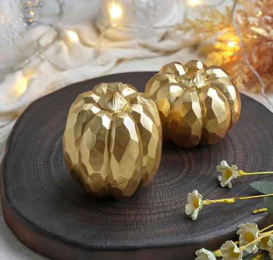 Bright Gold Textured Resin Pumpkins, Set of 2