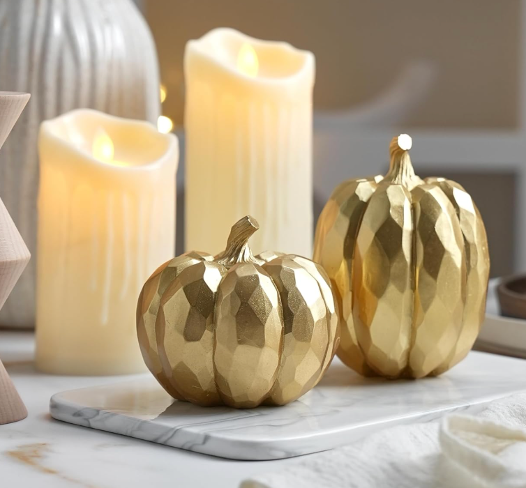 Bright Gold Textured Resin Pumpkins, Set of 2