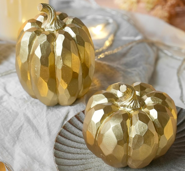Bright Gold Textured Resin Pumpkins, Set of 2